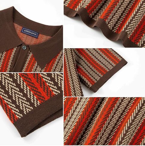 Mens Knit Polo Shirts Vintage Casual Short Sleeve Shirt Golf Button Down Pinstripe Old Money Top in Saudi Arabia