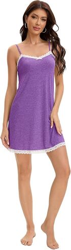 Women's Sexy Lace Chemise Nightgown Sleepwear V Neck Full Slip Babydoll Lingerie Sleep Dress Nighties in Saudi Arabia