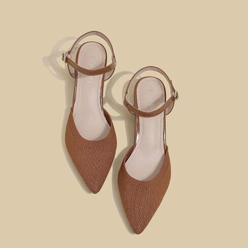 Women's Knit Closed Toe Slingback Chunky Heel Dress Pumps with Wave Ankle Strap Fashion Pointed Toe Buckle Block Heeled Sandals Summer Casual Work Office Wedding High Heels in Kuwait