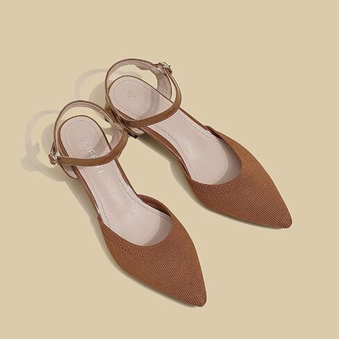 Women's Knit Closed Toe Slingback Chunky Heel Dress Pumps with Wave Ankle Strap Fashion Pointed Toe Buckle Block Heeled Sandals Summer Casual Work Office Wedding High Heels in Kuwait