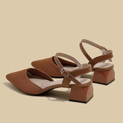 Women's Knit Closed Toe Slingback Chunky Heel Dress Pumps with Wave Ankle Strap Fashion Pointed Toe Buckle Block Heeled Sandals Summer Casual Work Office Wedding High Heels in Kuwait