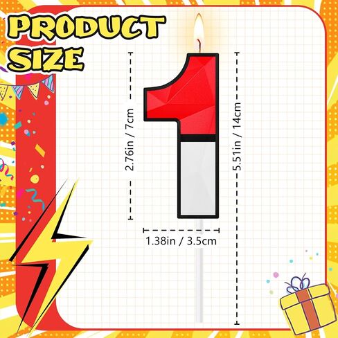 Large 3D Cartoon Number 1 Birthday Candles, 5 & 2.76 Inches Cake Topper for Boys Girls Kids, Red and White Animated Theme Birthday Decorations for Anniversary Celebrations (Number 1) in Saudi Arabia
