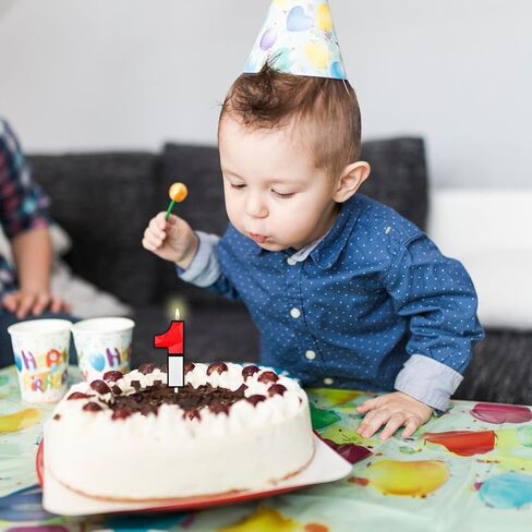 Large 3D Cartoon Number 1 Birthday Candles, 5 & 2.76 Inches Cake Topper for Boys Girls Kids, Red and White Animated Theme Birthday Decorations for Anniversary Celebrations (Number 1) in Saudi Arabia