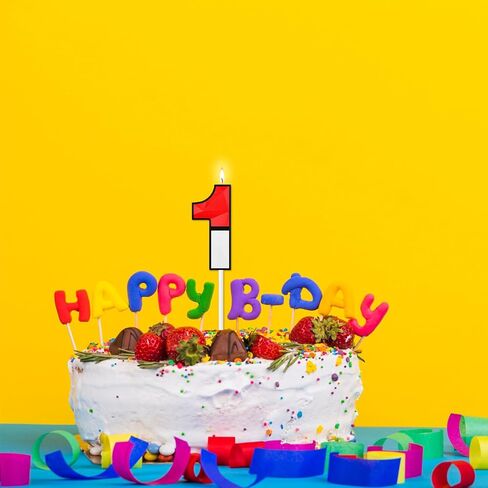 Large 3D Cartoon Number 1 Birthday Candles, 5 & 2.76 Inches Cake Topper for Boys Girls Kids, Red and White Animated Theme Birthday Decorations for Anniversary Celebrations (Number 1) in Saudi Arabia