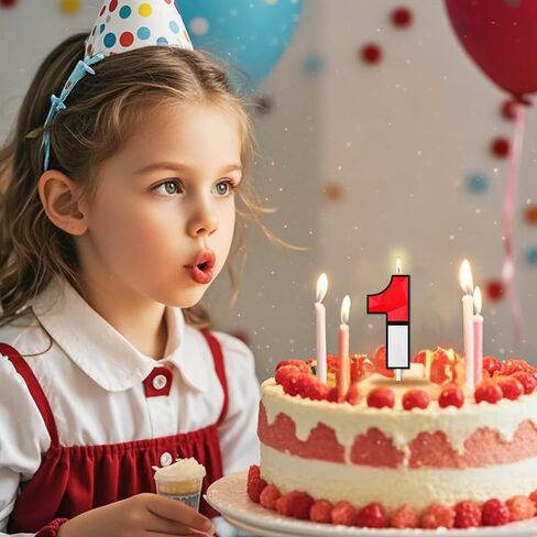 Large 3D Cartoon Number 1 Birthday Candles, 5 & 2.76 Inches Cake Topper for Boys Girls Kids, Red and White Animated Theme Birthday Decorations for Anniversary Celebrations (Number 1) in Saudi Arabia
