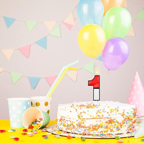 Large 3D Cartoon Number 1 Birthday Candles, 5 & 2.76 Inches Cake Topper for Boys Girls Kids, Red and White Animated Theme Birthday Decorations for Anniversary Celebrations (Number 1) in Saudi Arabia