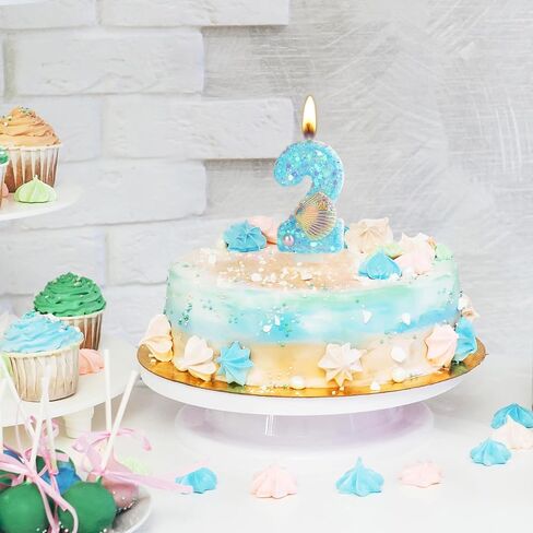 شموع عيد ميلاد رقم 2 شمعة ، أزرق 2 Girls Glitter Shell الترتر رقم الشمعة للكعكة ، شموع رقمية مصنوعة يدويًا مثالية لزخارف حفل عيد ميلاد Mermaid Beach Beach Nemo (الأزرق ، 2) in Kuwait