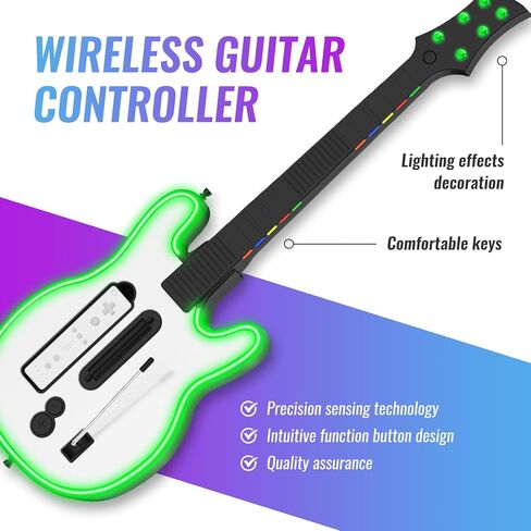 JJDWIN Wii Guitar Hero، جيتار لاسلكي لألعاب Wii Guitar Hero وRock Band 2/3 مع حزام، متوافق مع جميع ألعاب Nintendo Wii Guitar Hero in Saudi Arabia