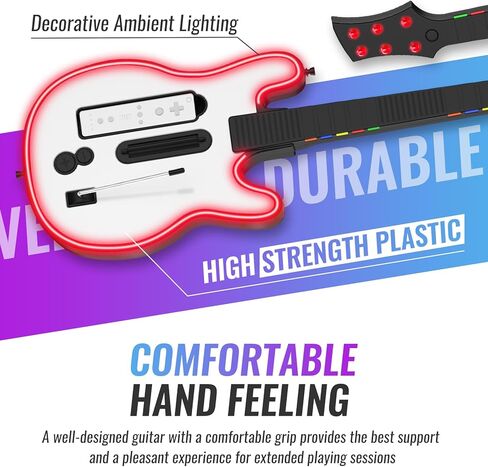 JJDWIN Wii Guitar Hero، جيتار لاسلكي لألعاب Wii Guitar Hero وRock Band 2/3 مع حزام، متوافق مع جميع ألعاب Nintendo Wii Guitar Hero in Saudi Arabia