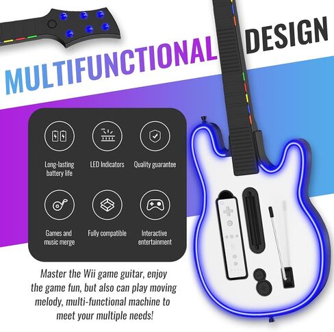 JJDWIN Wii Guitar Hero، جيتار لاسلكي لألعاب Wii Guitar Hero وRock Band 2/3 مع حزام، متوافق مع جميع ألعاب Nintendo Wii Guitar Hero in Saudi Arabia