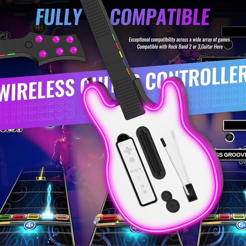 JJDWIN Wii Guitar Hero، جيتار لاسلكي لألعاب Wii Guitar Hero وRock Band 2/3 مع حزام، متوافق مع جميع ألعاب Nintendo Wii Guitar Hero in Saudi Arabia