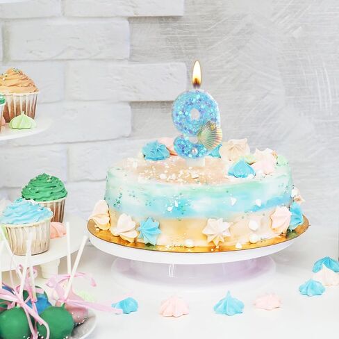 شموع عيد ميلاد رقم 2 شمعة ، أزرق 2 Girls Glitter Shell الترتر رقم الشمعة للكعكة ، شموع رقمية مصنوعة يدويًا مثالية لزخارف حفل عيد ميلاد Mermaid Beach Beach Nemo (الأزرق ، 2) in Kuwait