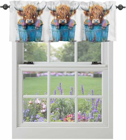 Valance for Windows Watercolors Yak Bucket Rod Pocket Short Window Valance Curtains Animal Window Treatment Valances for Kitchen Living Room Bedroom Bathroom 1 Panel 54x18 inch in Saudi Arabia