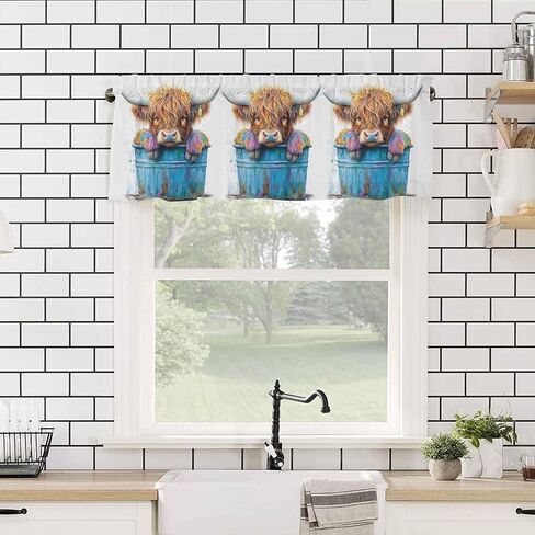 Valance for Windows Watercolors Yak Bucket Rod Pocket Short Window Valance Curtains Animal Window Treatment Valances for Kitchen Living Room Bedroom Bathroom 1 Panel 54x18 inch in Saudi Arabia