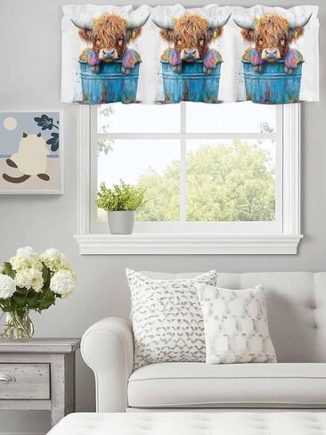 Valance for Windows Watercolors Yak Bucket Rod Pocket Short Window Valance Curtains Animal Window Treatment Valances for Kitchen Living Room Bedroom Bathroom 1 Panel 54x18 inch in Saudi Arabia