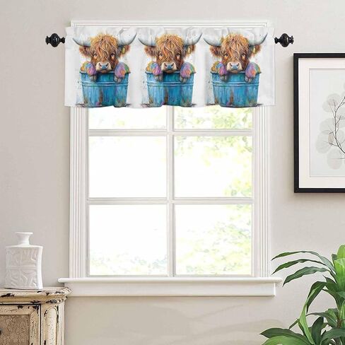 Valance for Windows Watercolors Yak Bucket Rod Pocket Short Window Valance Curtains Animal Window Treatment Valances for Kitchen Living Room Bedroom Bathroom 1 Panel 54x18 inch in Saudi Arabia