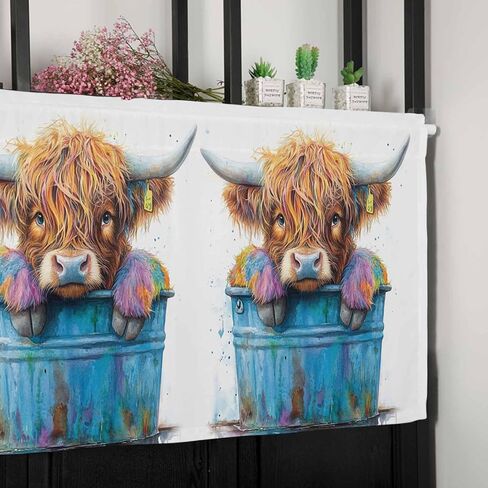 Valance for Windows Watercolors Yak Bucket Rod Pocket Short Window Valance Curtains Animal Window Treatment Valances for Kitchen Living Room Bedroom Bathroom 1 Panel 54x18 inch in Saudi Arabia