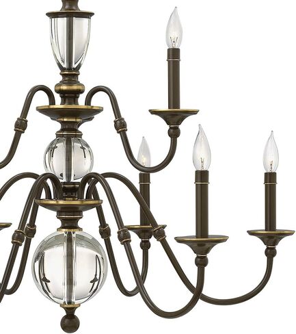 Hinkley Eleanor Medium Two Tier Chandelier - Traditional, 9-Light, Sleek Candle Sleeves, Solid Crystal Accents - Light Oiled Bronze Finish in Kuwait