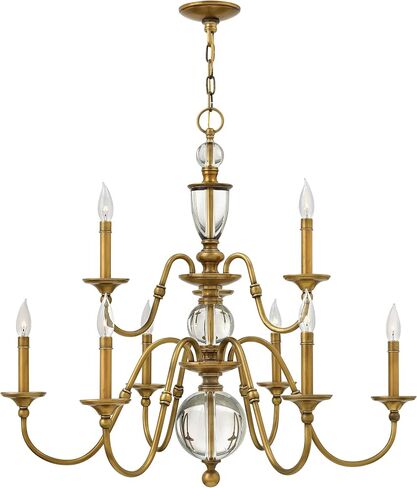 Hinkley Eleanor Medium Two Tier Chandelier - Traditional, 9-Light, Sleek Candle Sleeves, Solid Crystal Accents - Light Oiled Bronze Finish in Kuwait