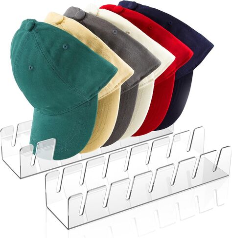 Hat Stand for Baseball Caps - عرض قبعة أكريليك ومنظم - مجموعة من 2 لخزانة - حامل تخزين CAP CAP لغطاء الكرة ، قبعة الجولف لـ 14 قبعات بيسبول لغرفة النوم أو الخزانة أو الخزانة (Clear*2) in Kuwait