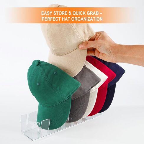 Hat Stand for Baseball Caps - عرض قبعة أكريليك ومنظم - مجموعة من 2 لخزانة - حامل تخزين CAP CAP لغطاء الكرة ، قبعة الجولف لـ 14 قبعات بيسبول لغرفة النوم أو الخزانة أو الخزانة (Clear*2) in Kuwait