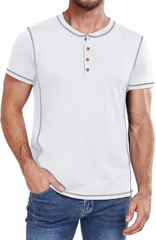 قمصان Henley للرجال Pegeno Shirts قصيرة الأكمام القطن غير الرسمي قمصان الصيف in Kuwait