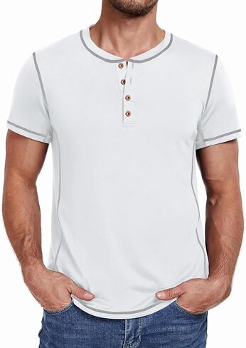 قمصان Henley للرجال Pegeno Shirts قصيرة الأكمام القطن غير الرسمي قمصان الصيف in Kuwait