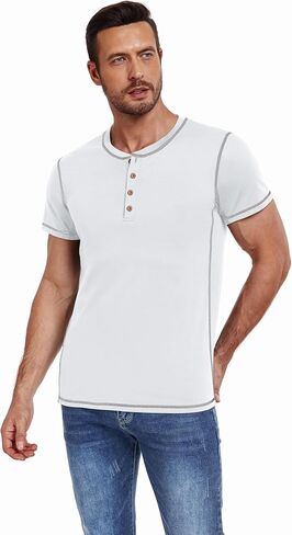 قمصان Henley للرجال Pegeno Shirts قصيرة الأكمام القطن غير الرسمي قمصان الصيف in Kuwait