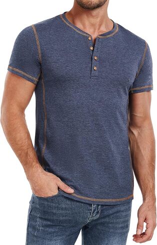 قمصان Henley للرجال Pegeno Shirts قصيرة الأكمام القطن غير الرسمي قمصان الصيف in Kuwait