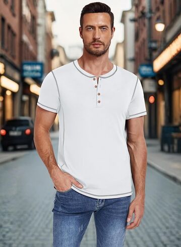 قمصان Henley للرجال Pegeno Shirts قصيرة الأكمام القطن غير الرسمي قمصان الصيف in Kuwait