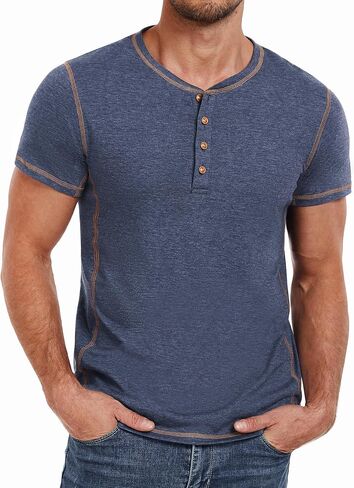 قمصان Henley للرجال Pegeno Shirts قصيرة الأكمام القطن غير الرسمي قمصان الصيف in Kuwait