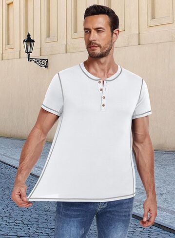 قمصان Henley للرجال Pegeno Shirts قصيرة الأكمام القطن غير الرسمي قمصان الصيف in Kuwait