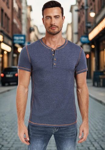 قمصان Henley للرجال Pegeno Shirts قصيرة الأكمام القطن غير الرسمي قمصان الصيف in Kuwait