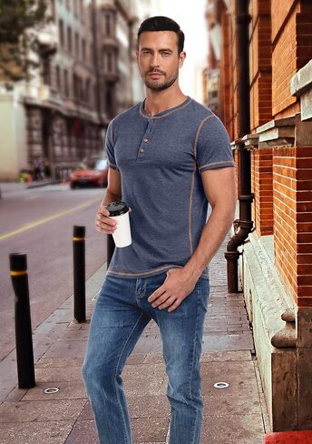 قمصان Henley للرجال Pegeno Shirts قصيرة الأكمام القطن غير الرسمي قمصان الصيف in Kuwait