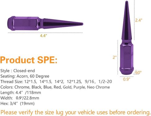 24pc spike lug nut 14x2 Blue 4.4 "طويل القامة على الطرق الوعرة الممتدة المعدنية ، متضمنة مفتاح 1 المقبس in Kuwait