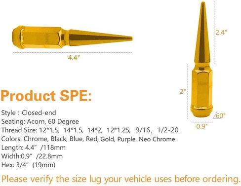 24pc spike lug nut 14x2 Blue 4.4 "طويل القامة على الطرق الوعرة الممتدة المعدنية ، متضمنة مفتاح 1 المقبس in Kuwait