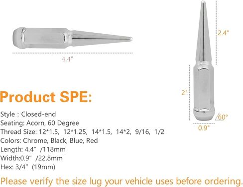 24pc spike lug nut 14x2 Blue 4.4 "طويل القامة على الطرق الوعرة الممتدة المعدنية ، متضمنة مفتاح 1 المقبس in Kuwait
