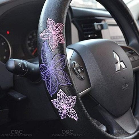 BDK GripGrab Comfort Grip - Purple & Pink Flowers Design on Black Synthetic Leather Steering Wheel Cover 15" - SW-538_AM in Saudi Arabia