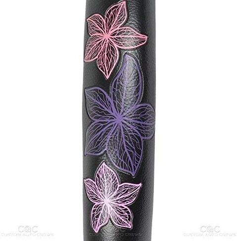 BDK GripGrab Comfort Grip - Purple & Pink Flowers Design on Black Synthetic Leather Steering Wheel Cover 15" - SW-538_AM in Saudi Arabia