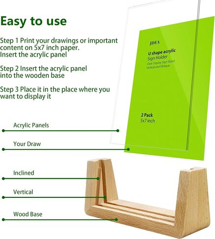 2 Pack 5x7 Inchs U-shaped Acrylic Sign Holder with Wood Base Menu Holder Flyer Holder Poster Stand Photo Stand (5*7) in Kuwait