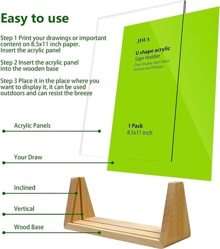 2 Pack 5x7 Inchs U-shaped Acrylic Sign Holder with Wood Base Menu Holder Flyer Holder Poster Stand Photo Stand (5*7) in Kuwait