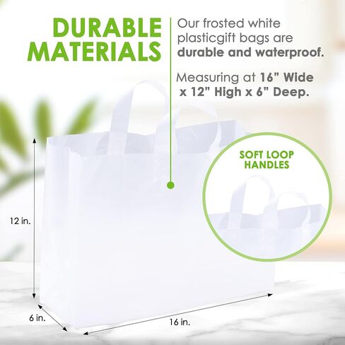 Prime Line Packaging Clear Gift Bags with Handles, Frosted Plastic Shopping Tote for Girls, Small Business, Boutiques, Retail, Bulk, 6x3x9 100 Pack in Saudi Arabia