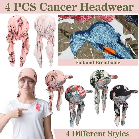 Jeyiour 4 Pcs Summer Cancer Headwear for Women UV Protection Chemo Headscarf Hair Loss Turban for Cancer Patient Outdoor in Kuwait