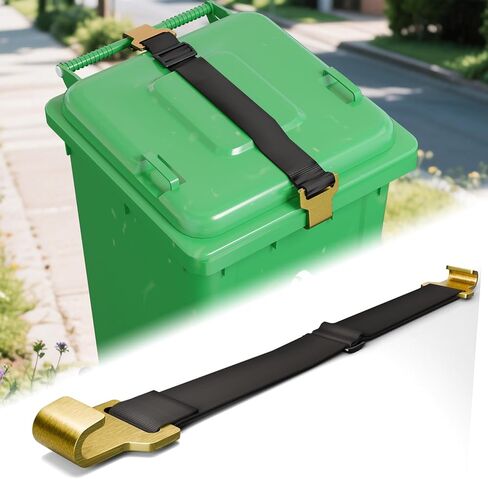 أقفال غطاء سلة المهملات للحيوانات، أقفال علب القمامة، مشابك لأشرطة سلة المهملات للراكون، قفل سلة المهملات المقاوم للدب مع خطاف معدني يعمل مع أي سلة مهملات خارجية تقريبًا - قطعة واحدة in Kuwait