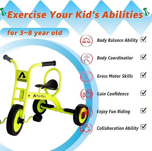 Kids Tricycles for Riders Ages 3+, Premium Outdoor Playground Daycare Yard Tricycle with Passenger Seat, Preschool Durable Metal Pedal Kids Tandem Bike, Sturdy Carbon Steel Frame, Solid Rubber Tires in Saudi Arabia