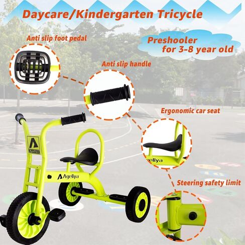 Kids Tricycles for Riders Ages 3+, Premium Outdoor Playground Daycare Yard Tricycle with Passenger Seat, Preschool Durable Metal Pedal Kids Tandem Bike, Sturdy Carbon Steel Frame, Solid Rubber Tires in Saudi Arabia