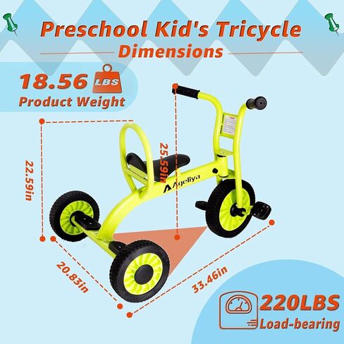Kids Tricycles for Riders Ages 3+, Premium Outdoor Playground Daycare Yard Tricycle with Passenger Seat, Preschool Durable Metal Pedal Kids Tandem Bike, Sturdy Carbon Steel Frame, Solid Rubber Tires in Saudi Arabia