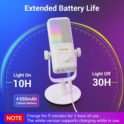 TONOR Gaming Microphone Compatible with Xbox, RGB Condenser Streaming Mic with 30H Battery Life, Low Noise, Monitoring, Gain Control, One Tap Mute, Fast Charging, Compatible with Capture Card TCX3 in Saudi Arabia
