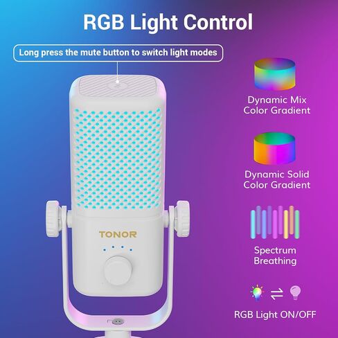 TONOR Gaming Microphone Compatible with Xbox, RGB Condenser Streaming Mic with 30H Battery Life, Low Noise, Monitoring, Gain Control, One Tap Mute, Fast Charging, Compatible with Capture Card TCX3 in Saudi Arabia