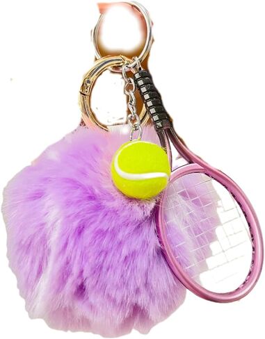 Fluffy Tennis Ball Keychain Cute Pom Pom Tennis Keyring Soft Tennis Ball Key Chain for Women Men in Kuwait